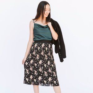 Esther Black Floral Pleated Midi Modern Skirt